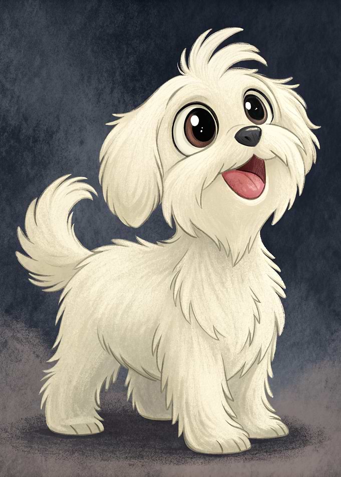 Cute White Dog Cartoon Illustration