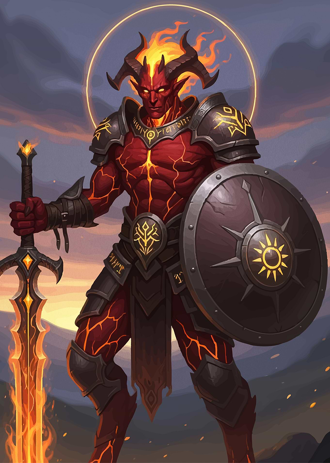 Fiery Demon Warrior Sword Shield