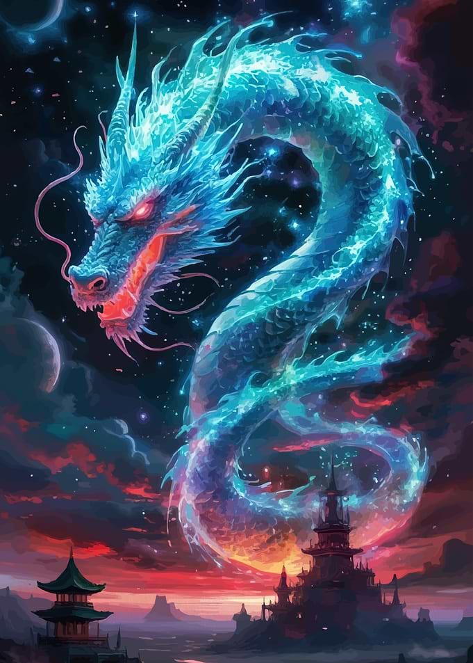Celestial Dragon Over Asian Landscape