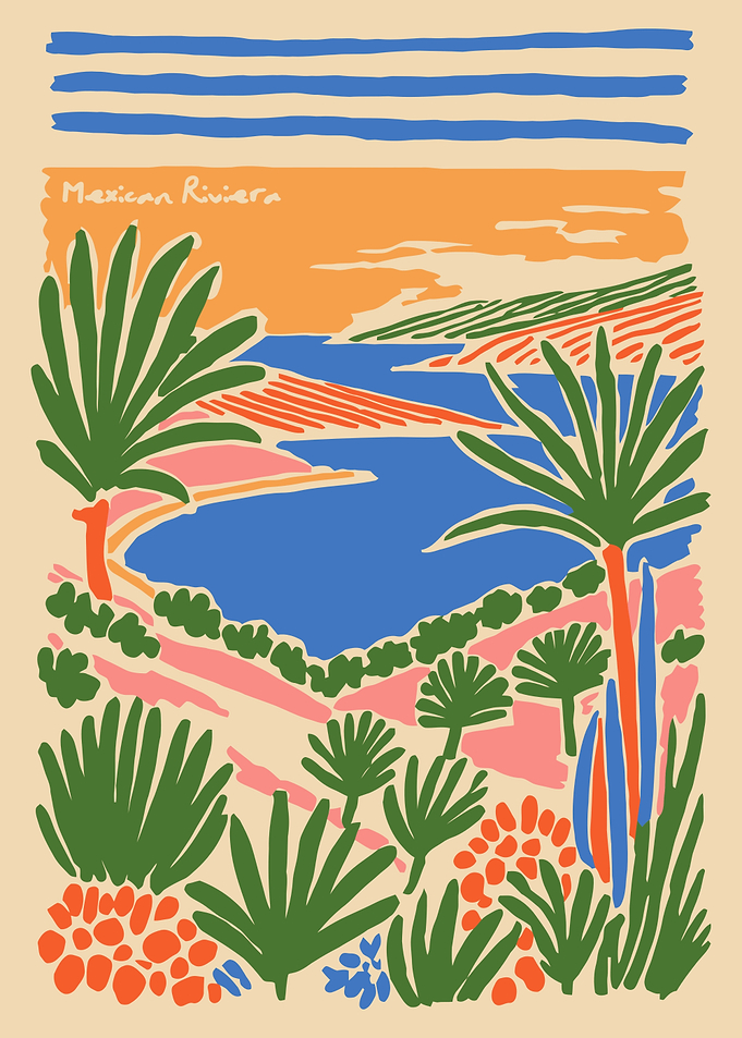 Mexican Riviera Coastal Landscape Illustration