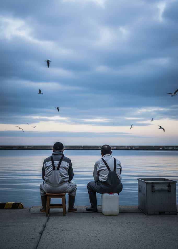 Two Japanese Fishermen by the Sea