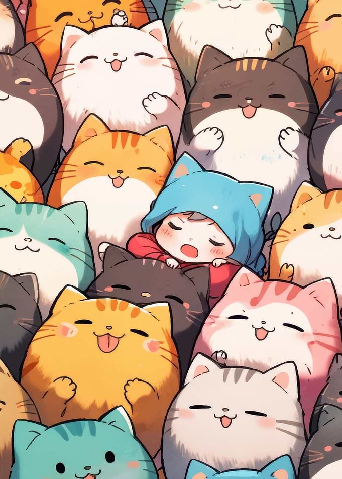 Cute Cats and Child Illustration