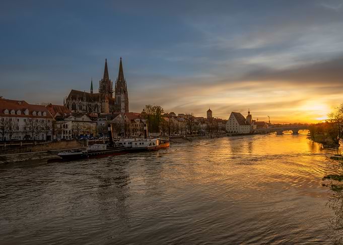 Regensburg cityscape at sunset