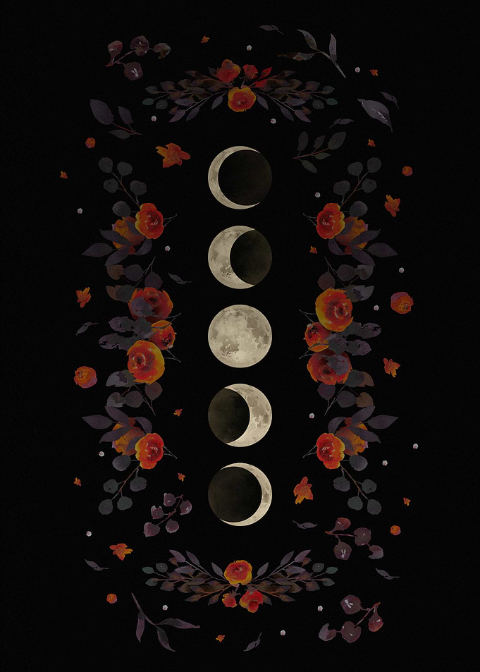 Floral Moon Phases on Black