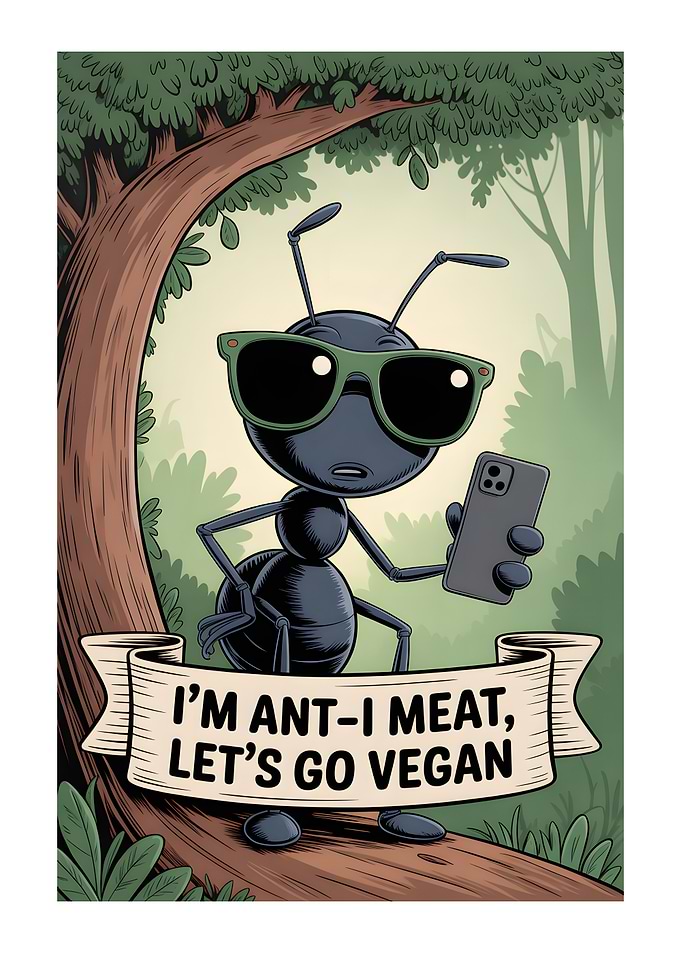 Vegan Ant Cartoon Illustration