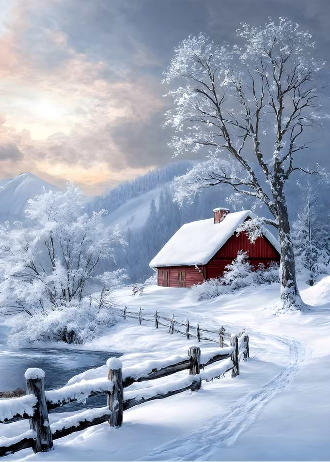 Winter Cabin Landscape
