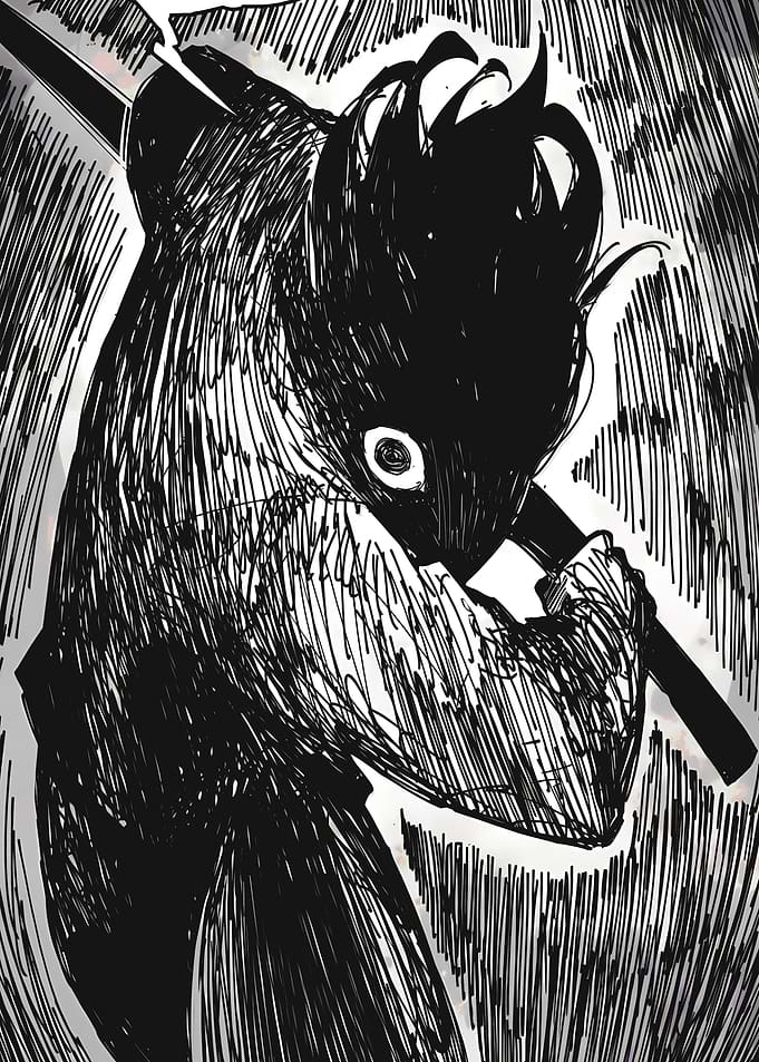 Monochrome Figure with Weapon