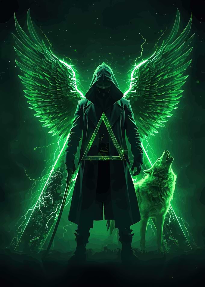 Winged Figure Wolf Green