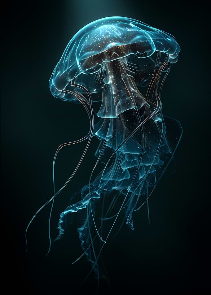 Glowing Jellyfish in Dark Water