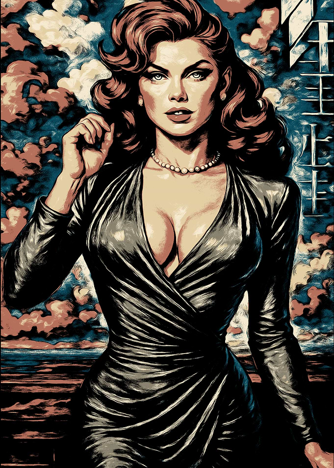 Elegant Woman in Black Dress Illustration