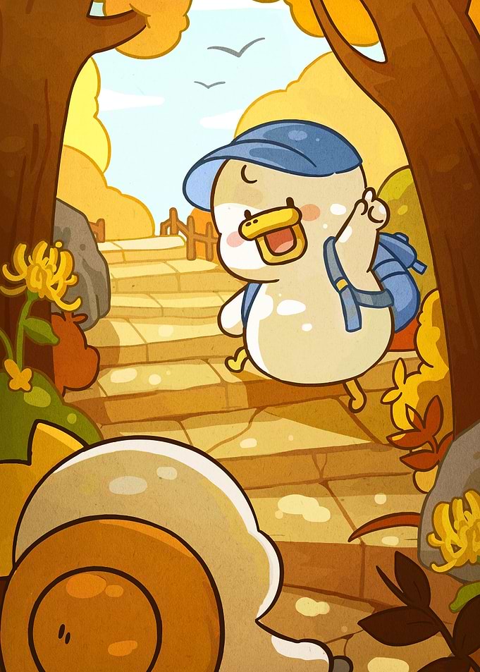 Cartoon Duck Hiking Adventure