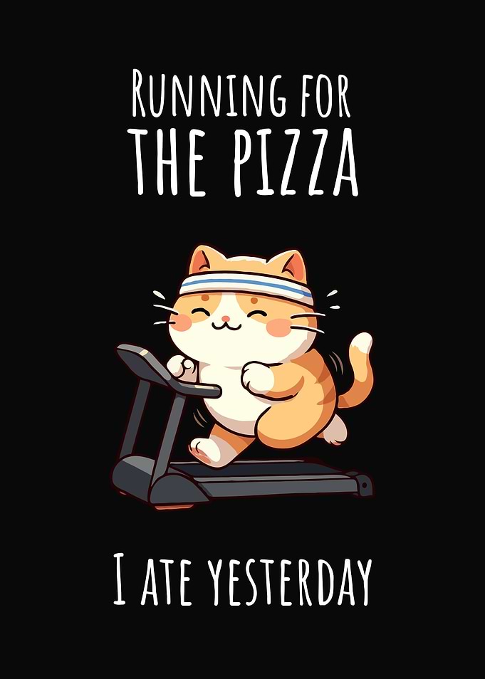 Cat Running for Pizza Cartoon