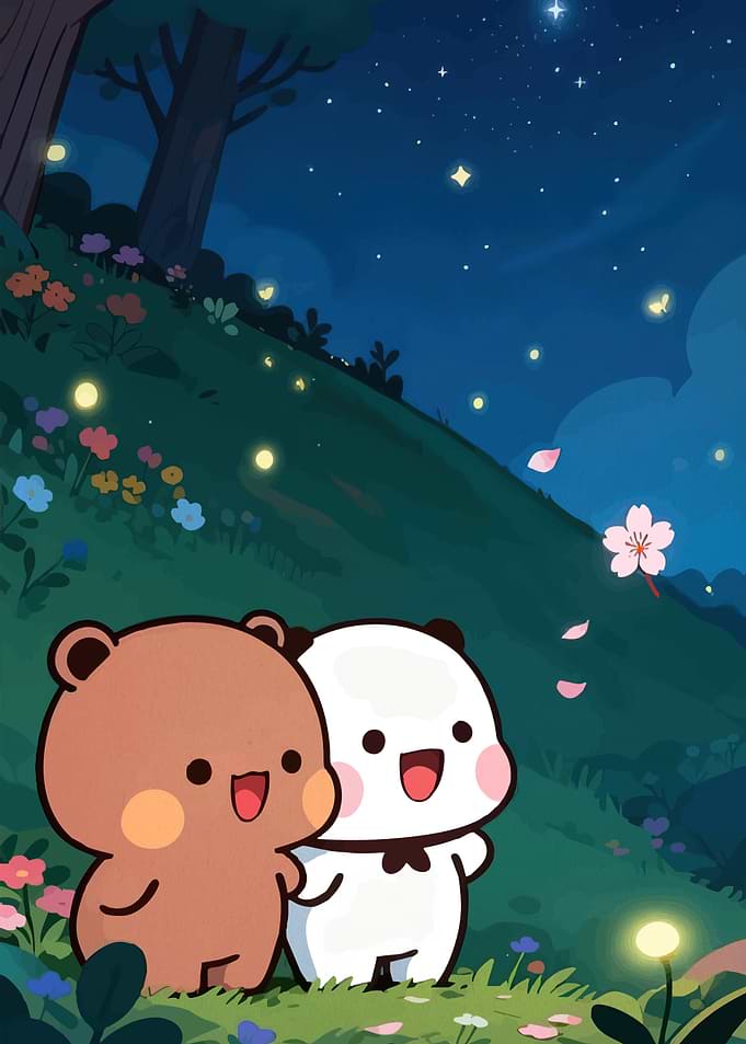 Cute Bears Starry Night Sky