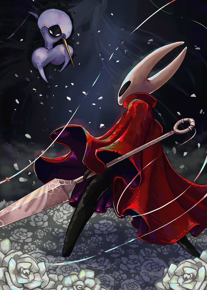 Hornet and enemy from Hollow Knight