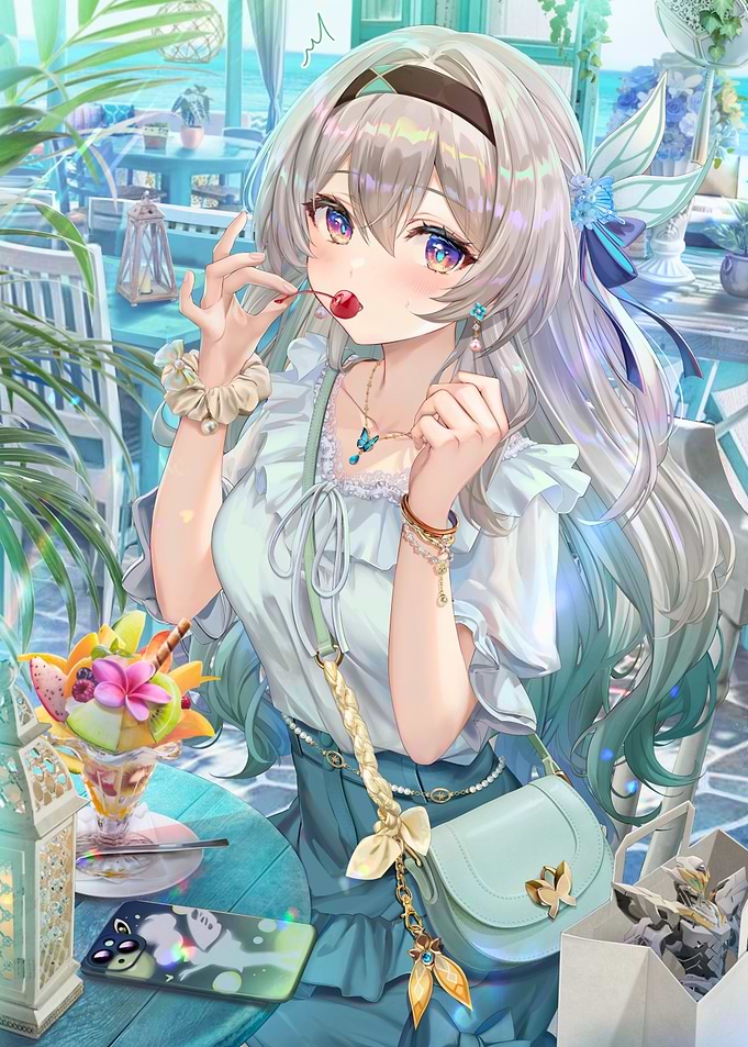 Girl with Cherry at Cafe