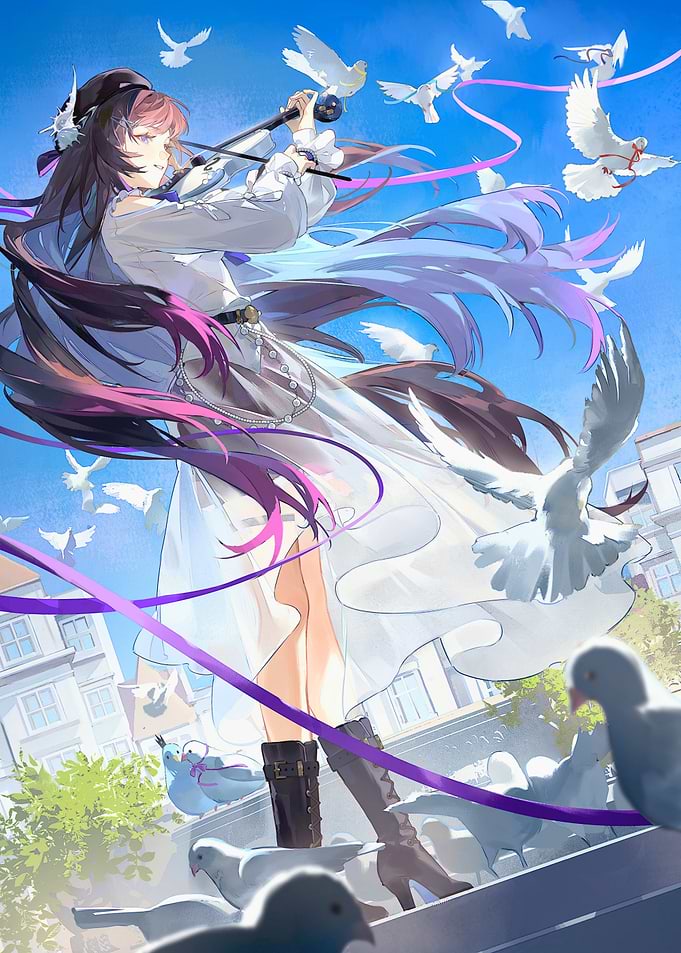 Girl with Doves and Violin