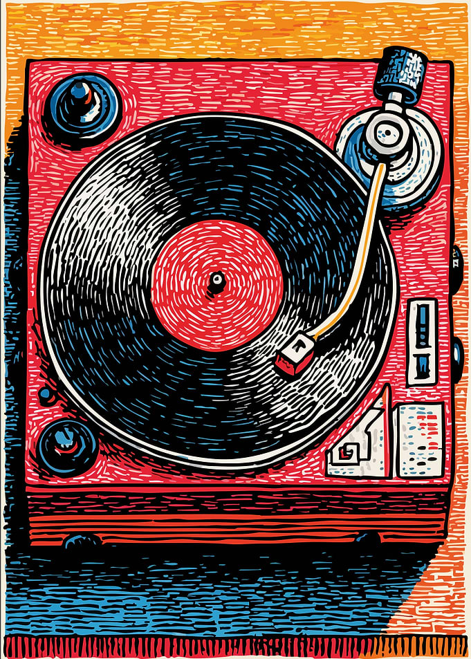 Retro Red Turntable with Vinyl Record