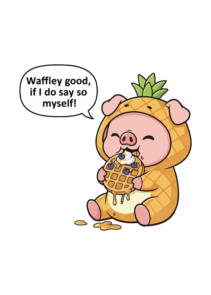 Pig in Pineapple Costume Eating Waffle