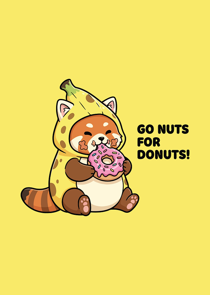Red Panda in Banana Suit with Donut