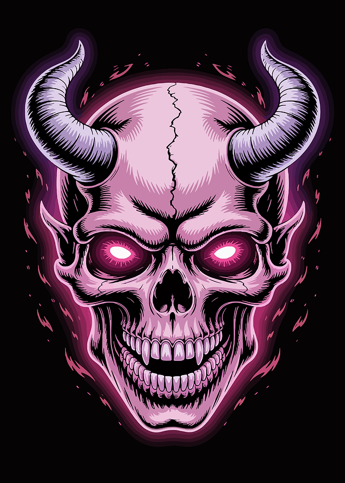 Horned Skull with Glowing Eyes
