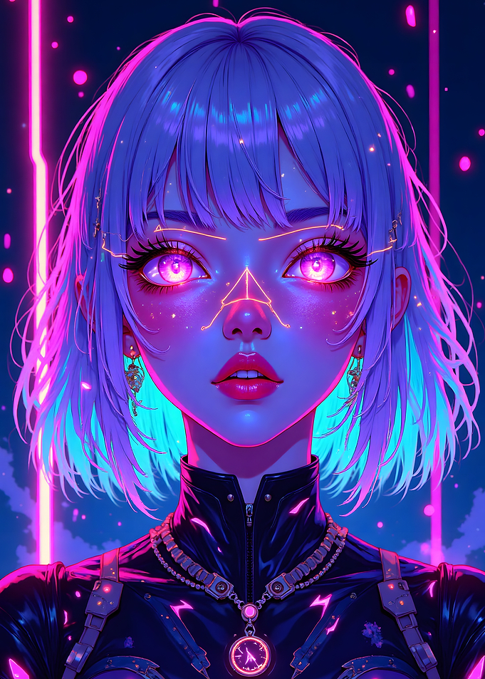 Cyberpunk Girl Portrait with Neon Lights