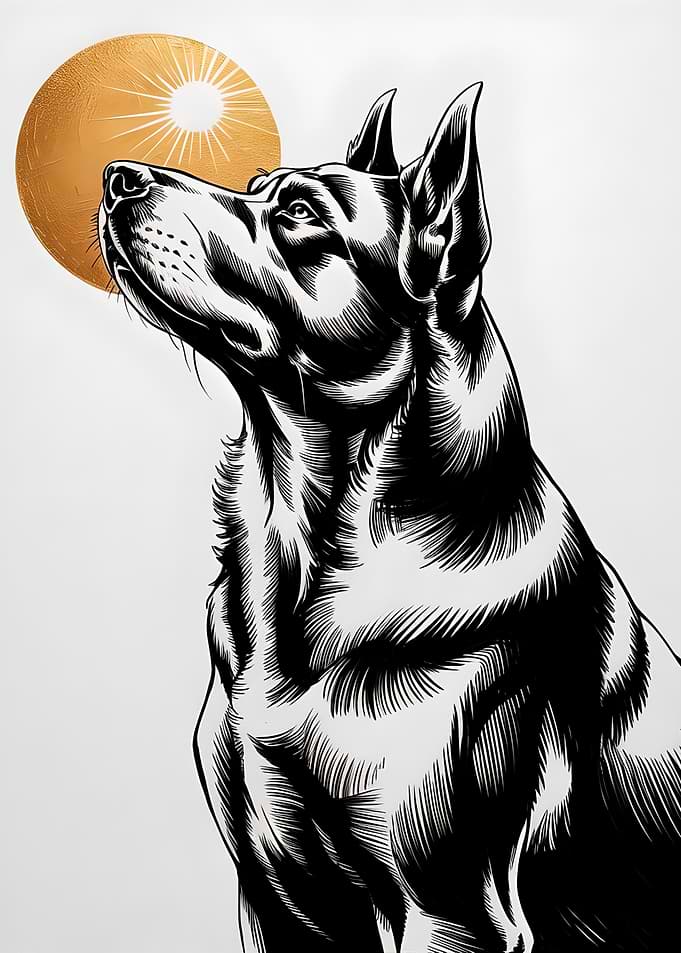 Dog Portrait with Golden Sun