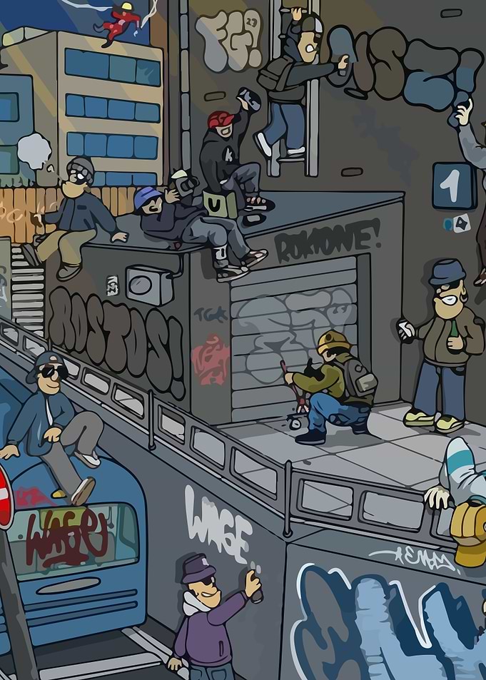 Urban Graffiti Cartoon Scene