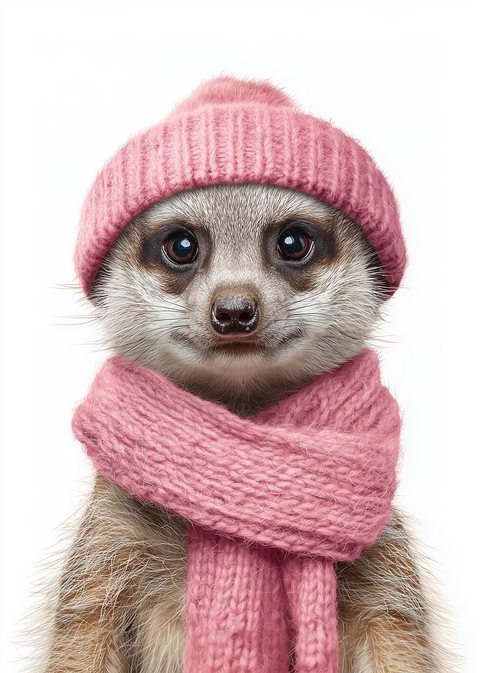 Cozy Meerkat in Pink Hat and Scarf