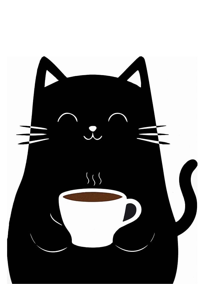 Black Cat with Coffee Cup