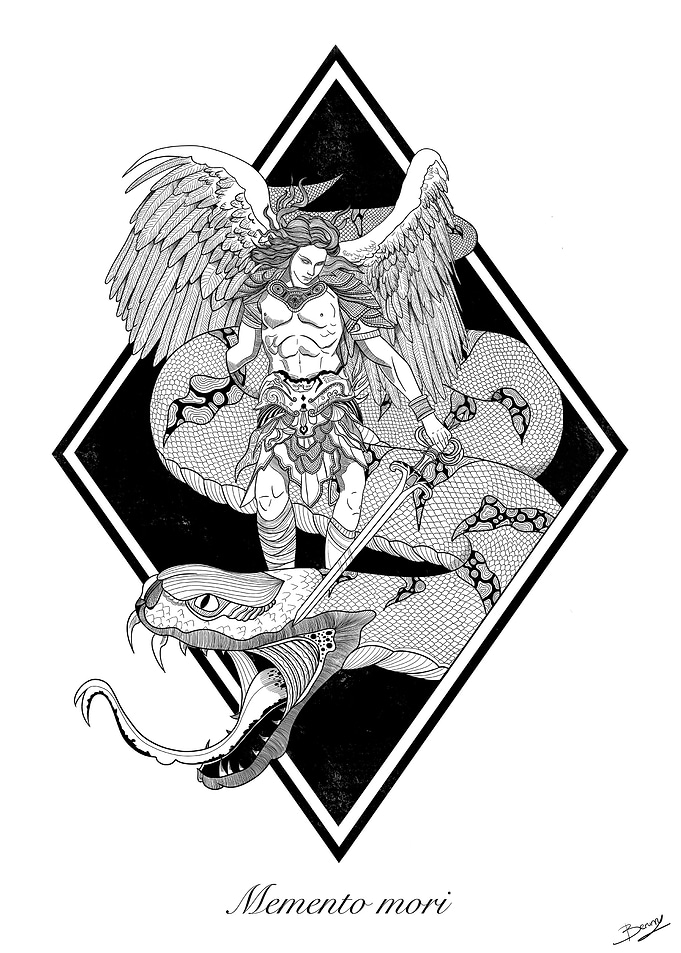 Angel Miguel and Black snake and White Art