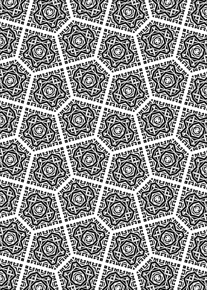Hexagonal Star Tessellation Black and White Geometric Pattern