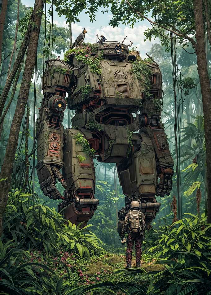 Overgrown Robot in Jungle Encounter