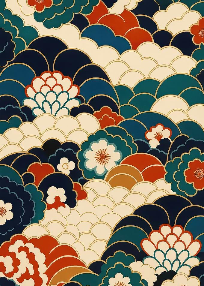 Japanese Floral and Cloud Pattern