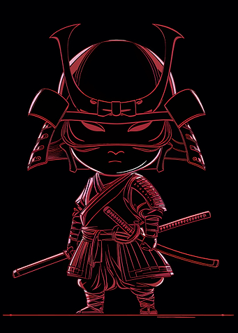 Chibi Samurai Warrior Red Outline