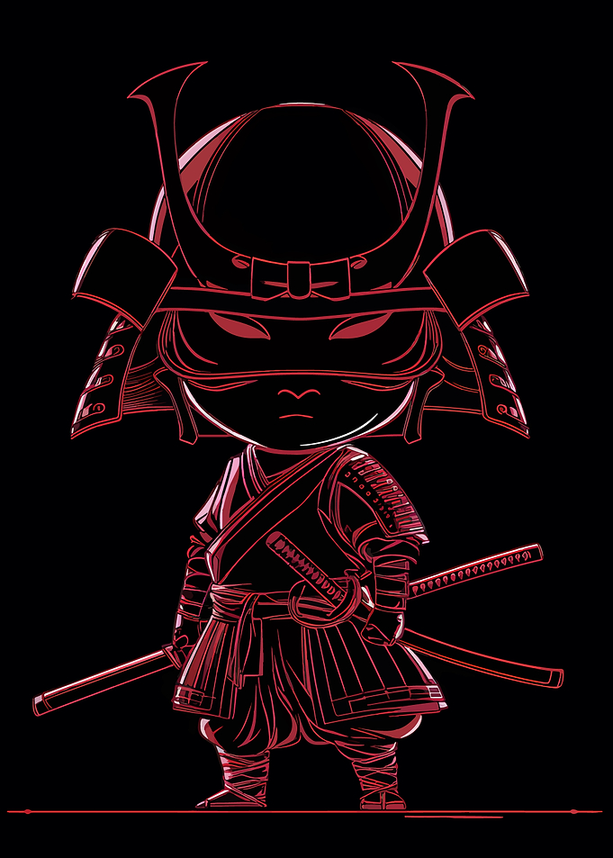 Chibi Samurai Warrior Red Outline