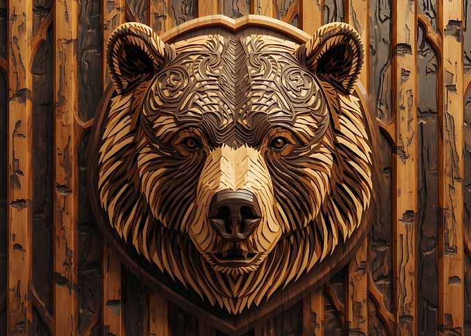 Wooden Bear Head Wall Art