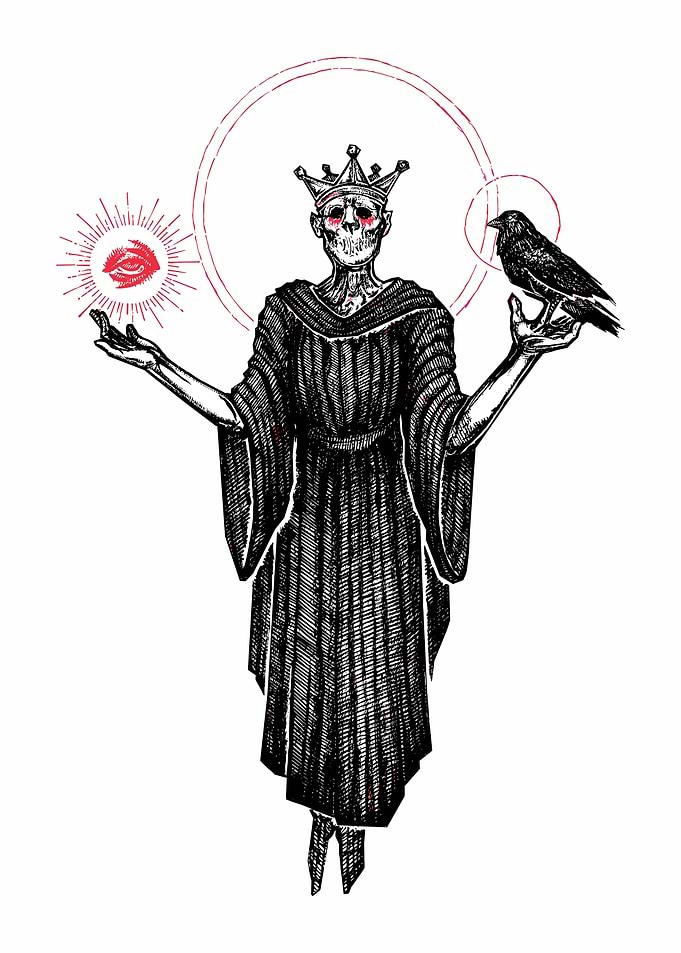 Skeletal King with Raven and Orb