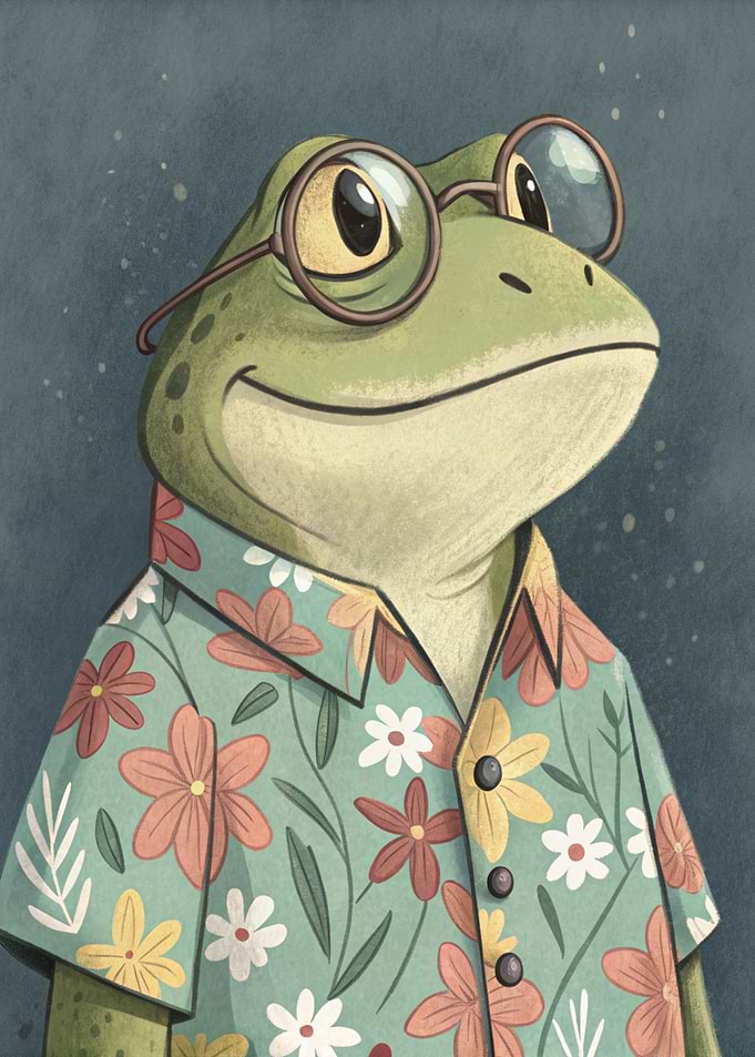 Frog with Glasses and Floral Shirt