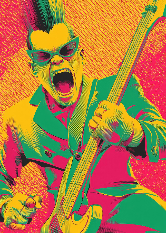Energetic Punk Rock Bassist Illustration