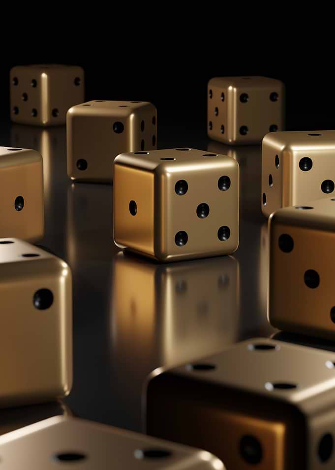 Golden Dice on Reflective Surface