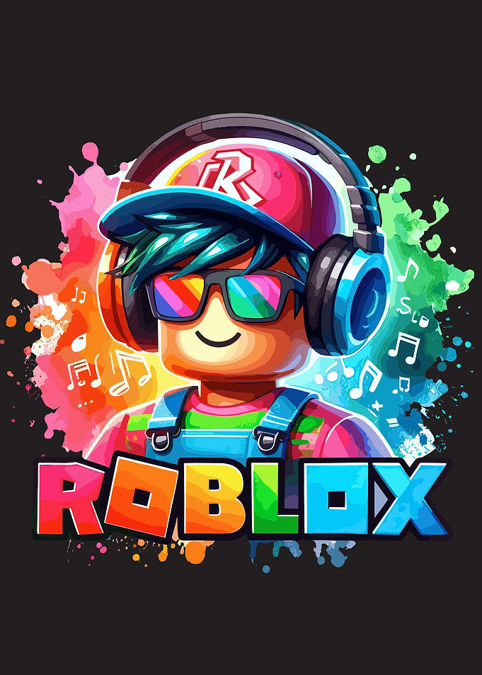 Roblox Character with Headphones and Colorful Splatters