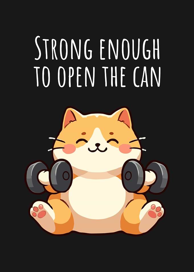 Strong Cat Lifting Weights Cartoon