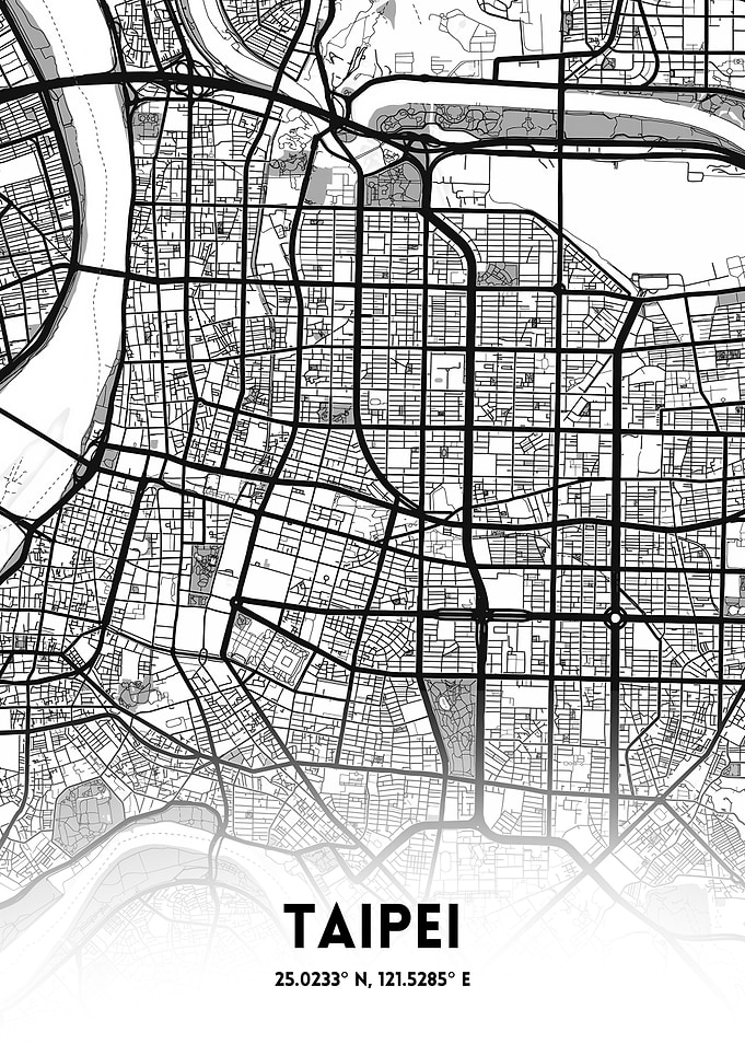 Taipei City Map - Black and White