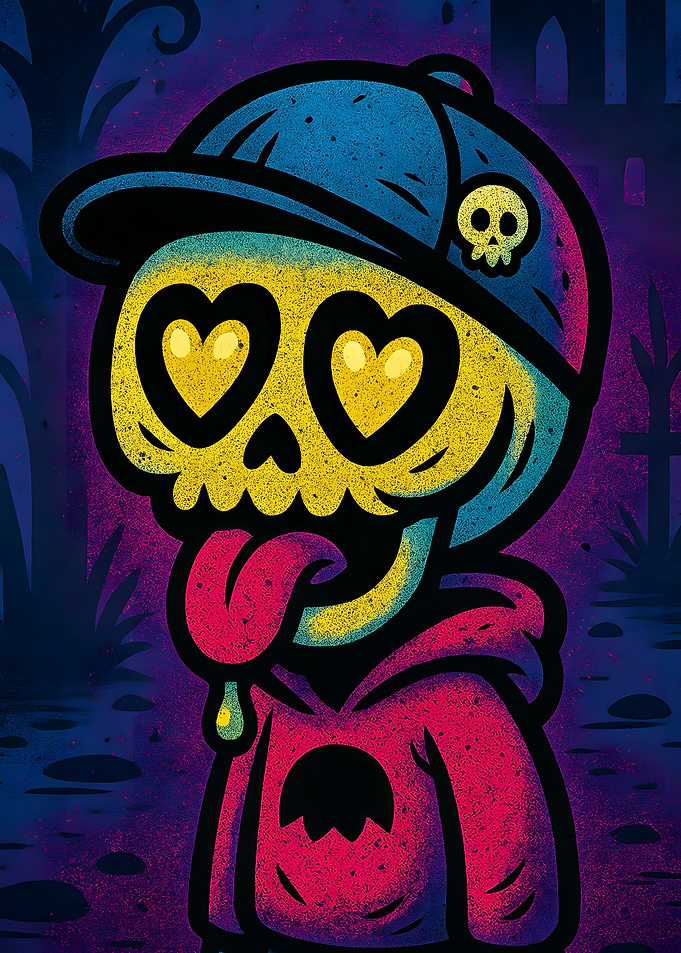 Cartoon Skull with Heart Eyes