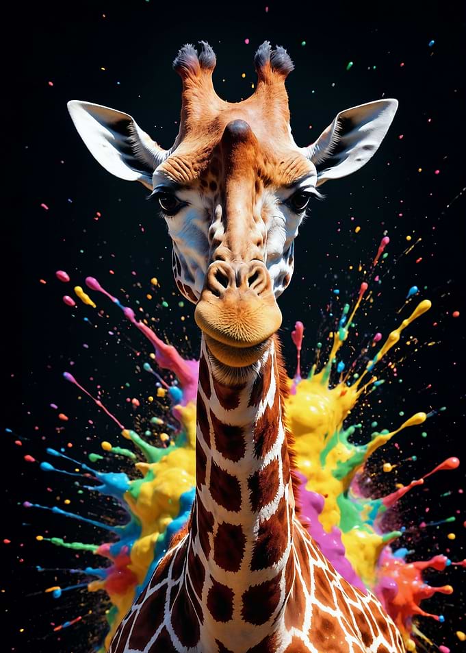 Colorful Giraffe Paint Splash Portrait