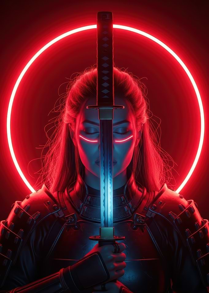 Cyberpunk Samurai with Neon Glow