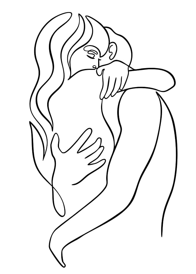 Minimalist Line Art: Couple Embracing