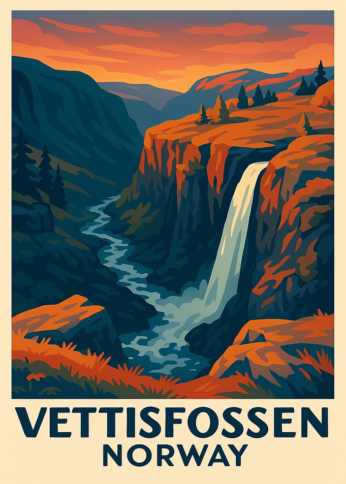 Vettisfossen Norway Landscape Art Print