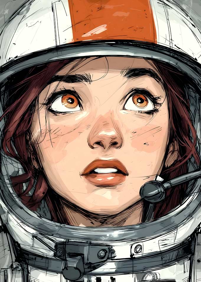 Female Astronaut Looking Upward