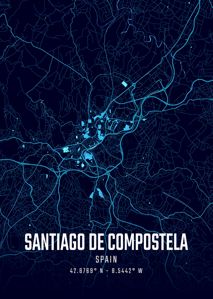 Santiago de Compostela Midnight City Map